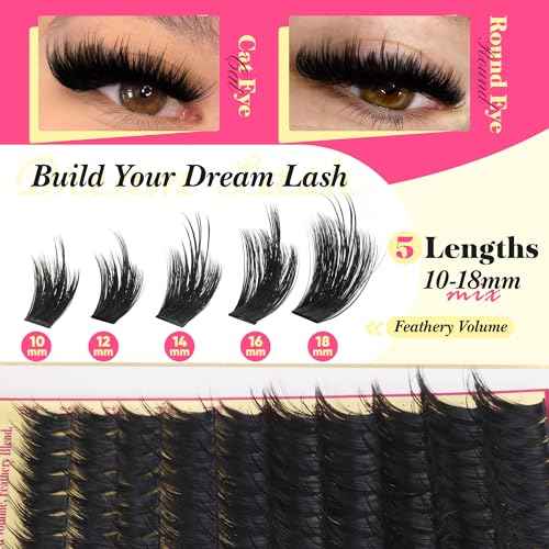 Volume Lash Clusters with Spiky Manga Lash Clusters 300D Eyelash Clusters 10-18MM Thick Wispy D Curl Cluster Eyelash Extensions 3D Fluffy Cluster Eyelash Extensions by FANXITON