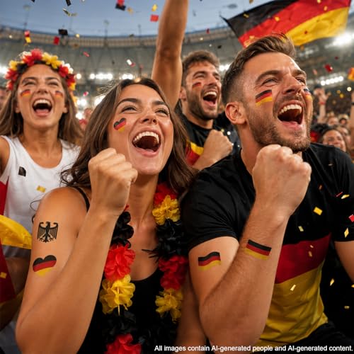 Germany Flag Temporary Tattoos for World Cup 2026 Soccer Fans - Waterproof Face & Body Stickers, Kid & Adult Party Accessories