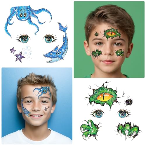 Glitter Face Tattoos for Kids - 24 Sheets, Waterproof