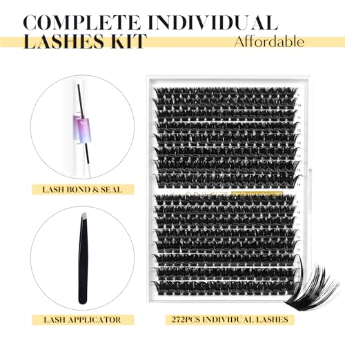 LANKIZ DIY Lash Extensions, 72pcs Wispy Lash Clusters,16mm Individual Lashes, Soft & Natural Cluster Eyelash Extensions