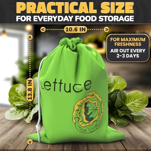 VIKROM Green Reusable Lettuce Keeper with Foil Lining, 13.8x10.6in - Refrigerator Produce Bag