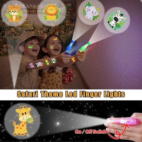 Safari Party Favors Pack: 24 LED Finger Lights & 48 Tattoos