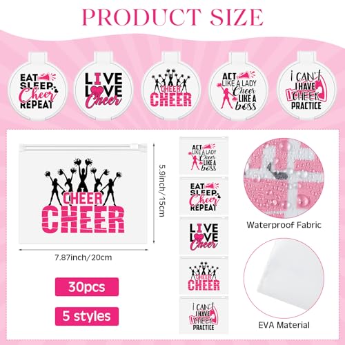 121 Pcs Cheerleader Gifts Kit 30 Zipper Portable Cheer Makeup Bag 30 Keychain Wristband Mirror 1 Bag Waterproof Cheer Stickers for Women Girls Cheerleader Teammates
