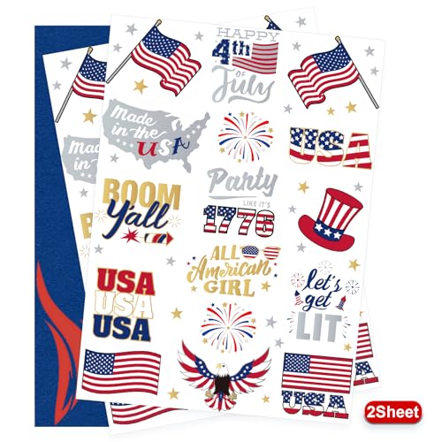 Fourth of July Decorations Temporary Tattoos 30 Giltter Style Red White and Blue Patriotic Party Supplies 4th of July Accessories USA America Flag Memorial Day Independence Day Labor Day
