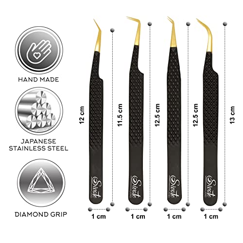 SIVOTE Fiber Tip Lash Tweezers Set of 4 - Japanese Steel