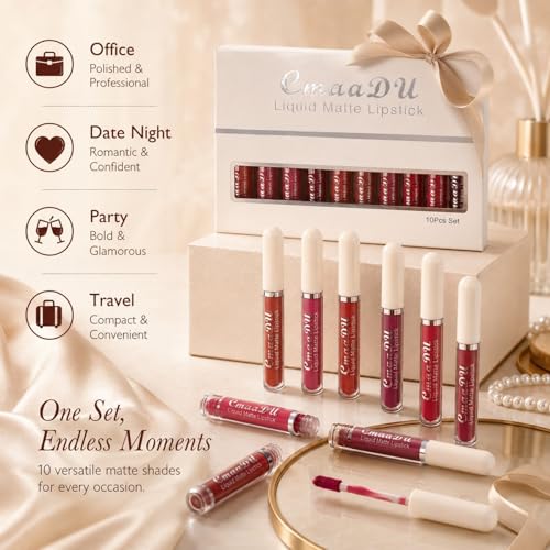 MooGlamor 10-Piece Matte Liquid Lipstick Set Waterproof Long-Lasting