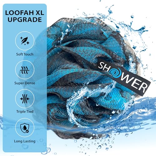Shower Bouquet XL Charcoal Loofah 4-Pack - Exfoliating Bath Sponges