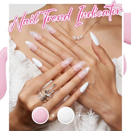 modelones A1-Pink French Tip Gel Nail Polish Set with 4 Colors & Nail Art Tools