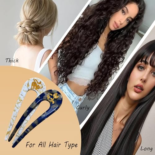 2PCS Prestige French Hair Pins with Cat Pattern - Tortoise Shell U-Shaped Hair Forks