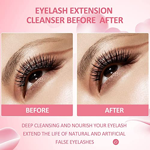 FANMIN 2 Fl Oz (60ml) Eyelash Extension Cleanser with Mascara & Brush Set, Paraben & Sulfate Free Eyelash Wash for Salon & Home Use