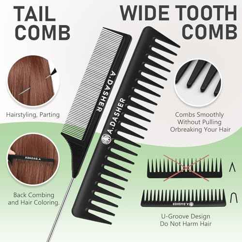 4Pcs Paddle Hair Brush Set, Detangler Brush and comb-Detangling Hairbrush for Wet Dry Long Thick Thin Curly Natural Hair(Black)