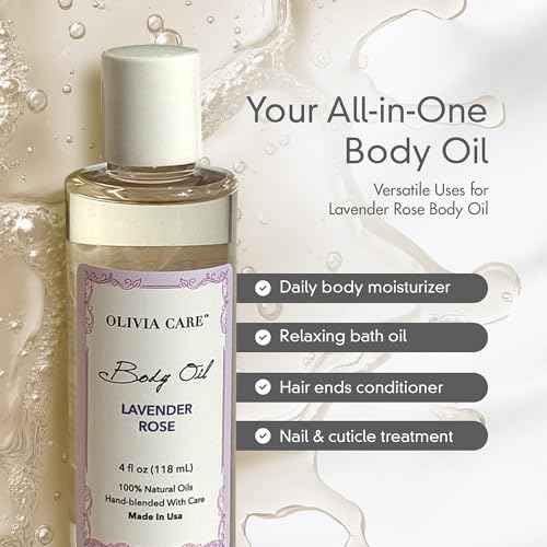 Olivia Care Body Oil Lavender Rose Vegan & Natural Perfume Oil For Women | Hydrating After Bath Oil- Infused with VITAMIN E, K & Omega Fatty Acids - Reduce Dry Skin, Anti-Aging (Lavender Rose)