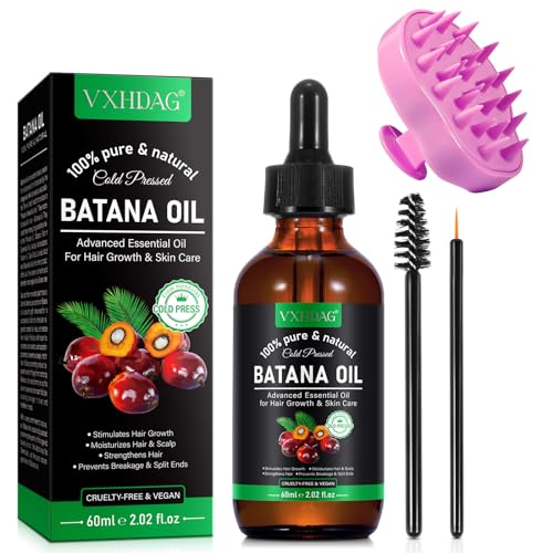 Batana Oil for Hair Growth with Scalp Massager - 100% Pure & Natural Batana Oil from Honduras, Eliminate Hair Split Ends,Enhances Hair & Skin Radiance Nourishment, All Hair Types 2.02 fl oz