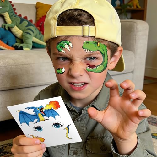 Dinosaur Temporary Tattoos for Kids - 12 Waterproof Sheets