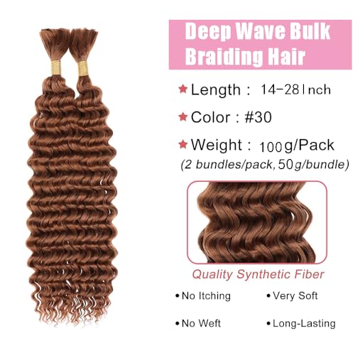 #30 Brown Deep Wave Human Braiding Hair 14 Inch Bundle