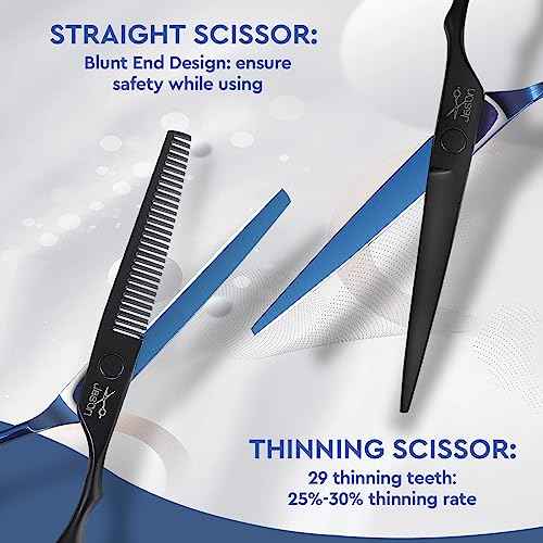 JASON Hair Cutting Scissors Kit - Professional 10 PCS Haircut Scissors Set with 6.7" Thinning/Texturizing Scissors, Straight Shears for Men Women Home Salon Barber (30 Teeth, Black & Blue) Christmas