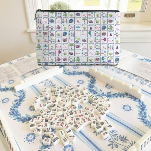 Purple American Mahjong Tile Bag - Canvas Case with Zipper