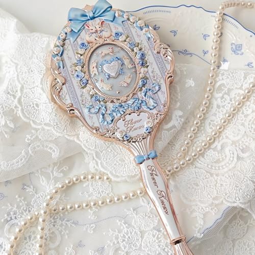 Flower Knows Bunny Garden Hand Mirror, Blue Decorative Makeup Mirror