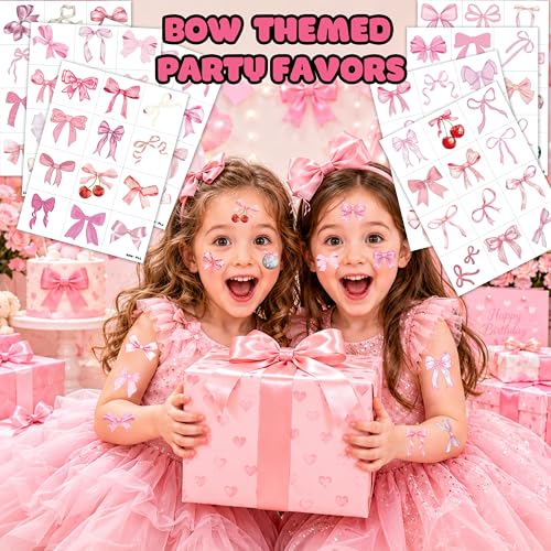 Pink Bow Temporary Tattoos - 96 Pack Party Favors