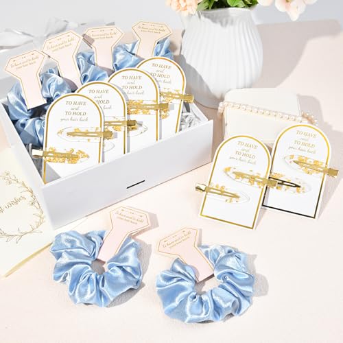 Blue Silk Satin Hair Accessories Set for Bridesmaids & Bridal Shower - 12 pcs