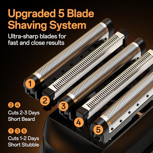 5-Blade Electric Razor for Men – USB-C Rechargeable Wet/Dry Shaver