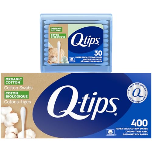 Q-tips Organic Cotton Swabs 400 Count + Travel-Size 30 Count - Gentle Baby & Beauty Care