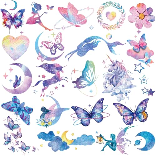 Glitter Butterfly Temporary Tattoos for Girls, 12 Sheets