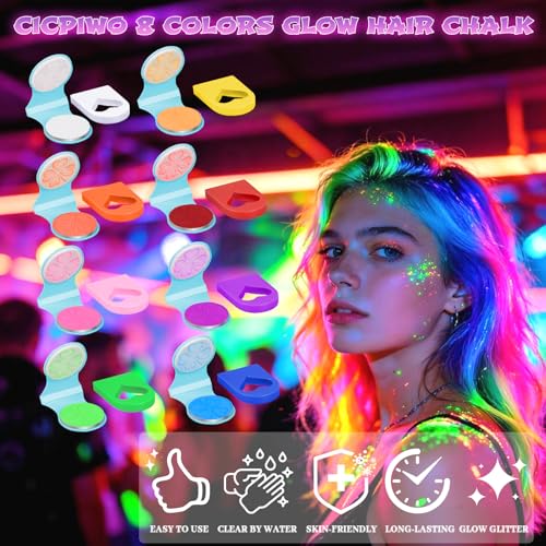 8 Colors Temporary Hair Chalk for Kids - Washable & UV Reactive