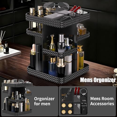 360¡Æ Rotating Makeup Organizer, Organizador De Perfumes Large Capacity Cosmetics Storage Vanity Shelf Countertop, Fits Cosmetics, Perfume, Skin Care, Lipsticks (Black)