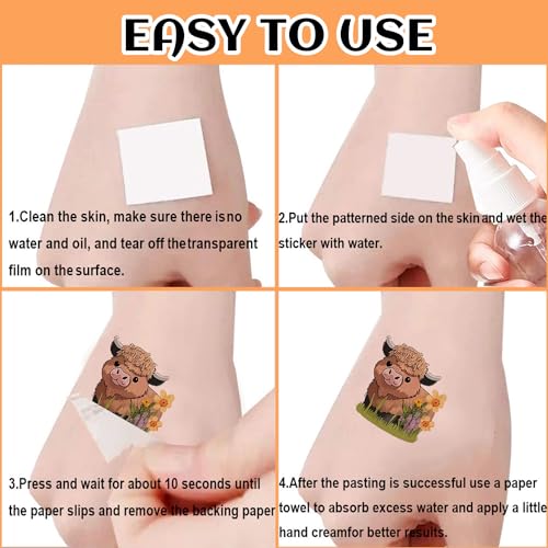 72pcs Highland Cow Temporary Tattoos Party Favors