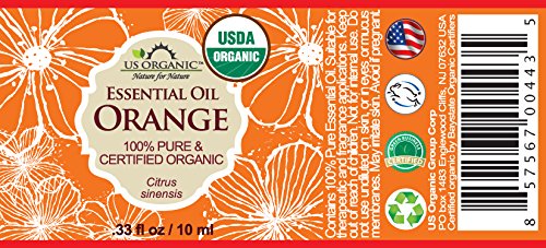 US Organic 100% Pure Sweet Orange Essential Oil - USDA Certified Organic - 10 ml Pack of 2 - w/Improved caps and droppers (More Size Variations Available)