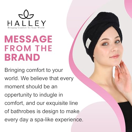 HALLEY Cotton Hair Towel Wrap - Super Absorbent Fast Drying Turbans (3 Pack)