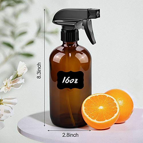 16oz Glass Spray Bottles for Cleaning & Hair - Refillable with Adjustable Nozzle