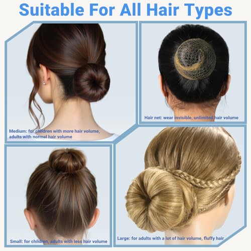TsMADDTs Blonde Hair Bun Set, 8 Donut Bun with 2 Large, 2 Middle, 4 Small, 10 Hair Nets for Women, 40 U Shaped Pins, 5 Elastic Bands for Short and Thin Hair