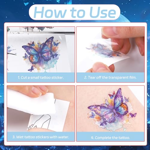 Blue Bow Temporary Tattoos - 200+ Stickers (8 Sheets)
