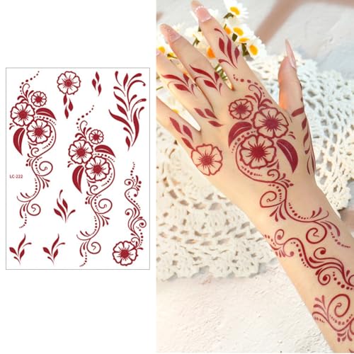 12pcs Brown Henna Temporary Tattoo Stickers, Waterproof Lace