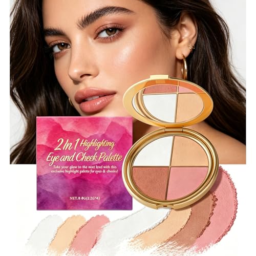 Eye & Cheek Palette - 4-In-1 Shimmer Eyeshadow Blush Highlighter