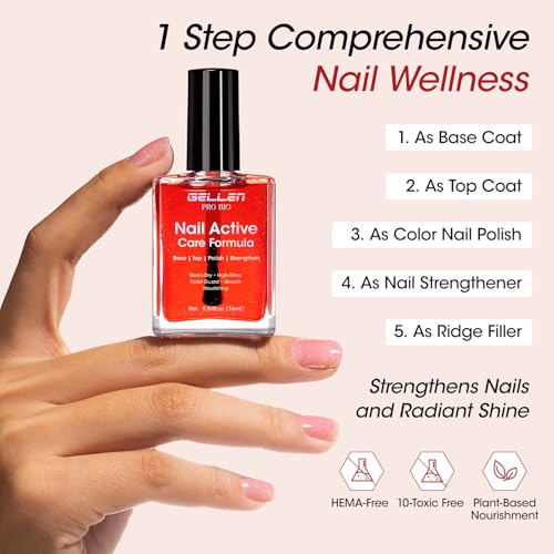 GELLEN Active Glow Nail Polish - Ridge Filler & Strengthener, Rose Red