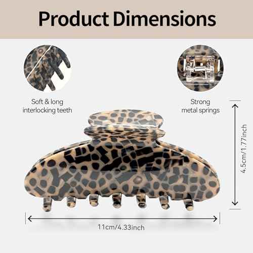Large Hair Claws Clips, Hair Clips for Women, Acetate Claw Clips Hold Non-Slip, 4.33¡°Jaw Clip Big Barrettes Stylish Hair Accessories for Thick/Nomal/Thin Curly Hair, 2Pack (Black Brown)