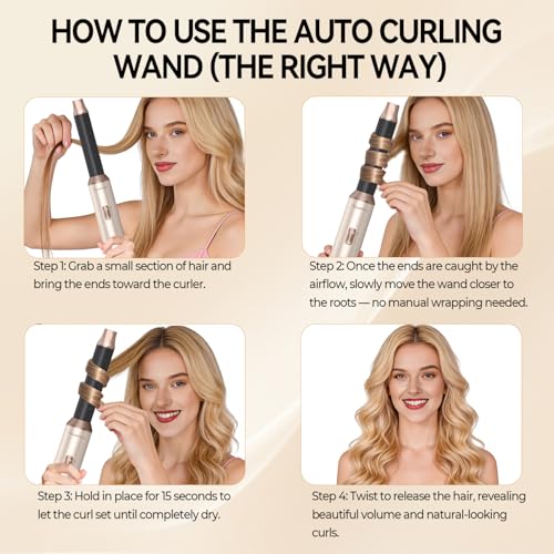5-in-1 Hair Dryer Brush Set with Auto Wrap Curlers - Beige