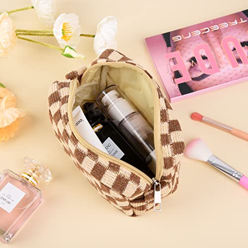 2 Pack Makeup Bag Organizer, Black Brown Checkered Cosmetic Pouch