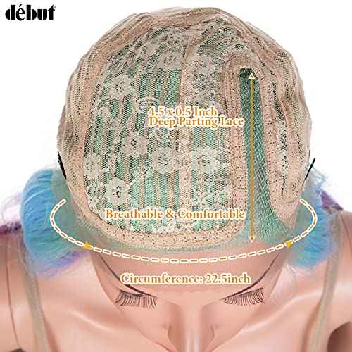 D?BUT Side Part Lace Front Wigs Colored Cosplay Synthetic Wavy Wigs Left Part Body Wave Lace Wig Heat Resistant Fiber Rainbow Color Wigs 29 Inches