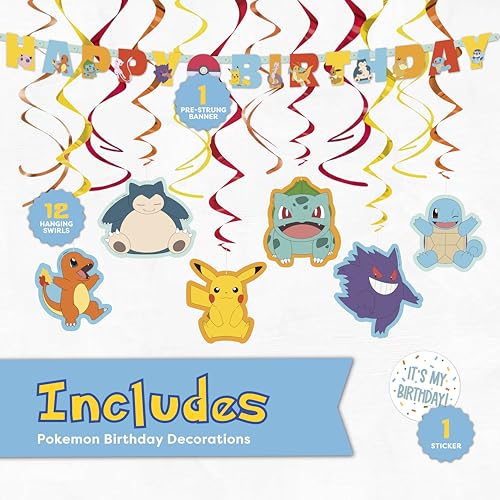 Pokemon Birthday Party Decorations Kit - Banner, 12 Swirls & Sticker
