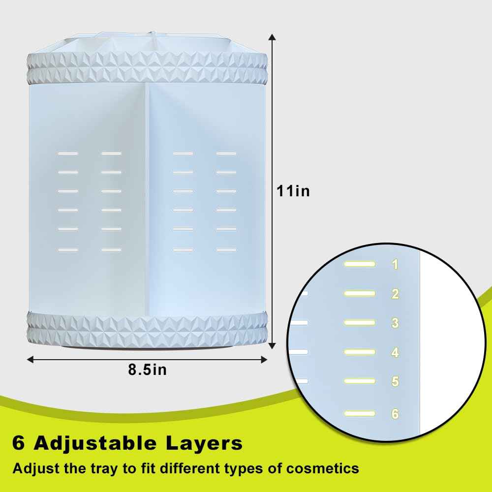 Famitree 360 Rotating Makeup Organizer, DIY Adjustable Makeup Carousel Spinning Holder Storage Rack, Large Capacity Vanity Organizer Skincare Organizers (White)