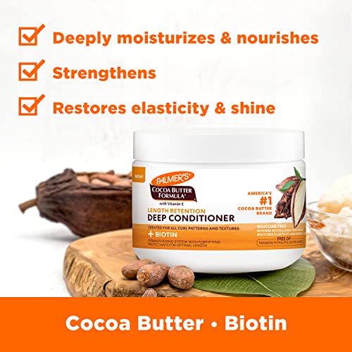 Palmer's Cocoa Butter & Biotin Length Retention Deep Conditioner, Strengthen, Nourish and Restore Elasticity and Shine, Suitable for All Curly Hair Patterns 12 Ounce