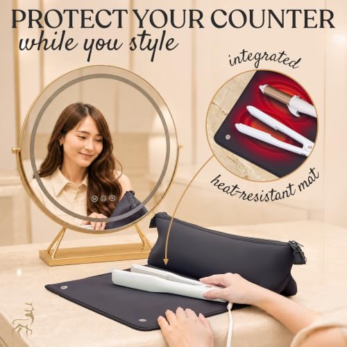 Barefoot Caribou Black Travel Hair Tool Bag with Heat-Resistant Mat, 17"