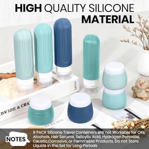 8 Pack TSA Approved Travel Bottles Set - Leak Proof Silicone Containers