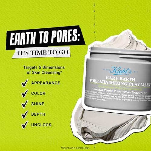 Kiehl's Rare Earth Pore Minimizer Face Mask, with Bentonite and Amazonian White Clay and Allantoin, Oil Absorbing Facemask for Normal to Oily Skin - 4.2 fl oz