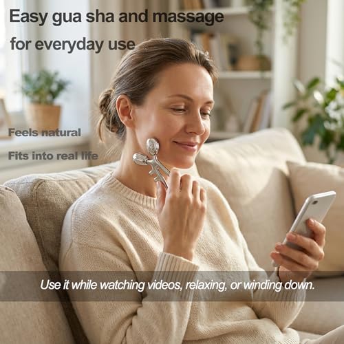 Gua Sha Facial Tools & Face Roller Set, Stainless Steel Facial Massager Tools for Lymphatic Drainage & Face Sculpting, Textured Guasha for Better Grip, Double Chin Reducer, Skincare Gift for Women