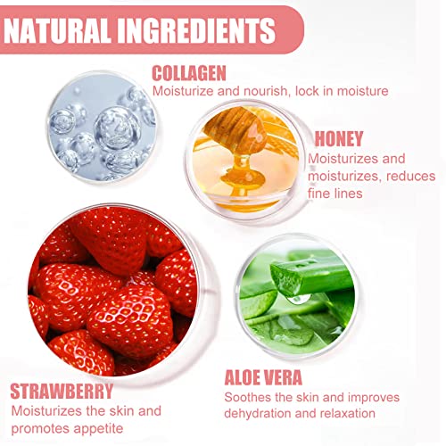 2PCS Bee Lip Balm Honey Pot,Honey Lip Balm With Honey Spoon,Honey Lip Mask Moisturizing Hydrating Prevents Dry and Chapped Lips,Lip Exfoliating Bee Lip Balm£¨Honey+Strawberry£©